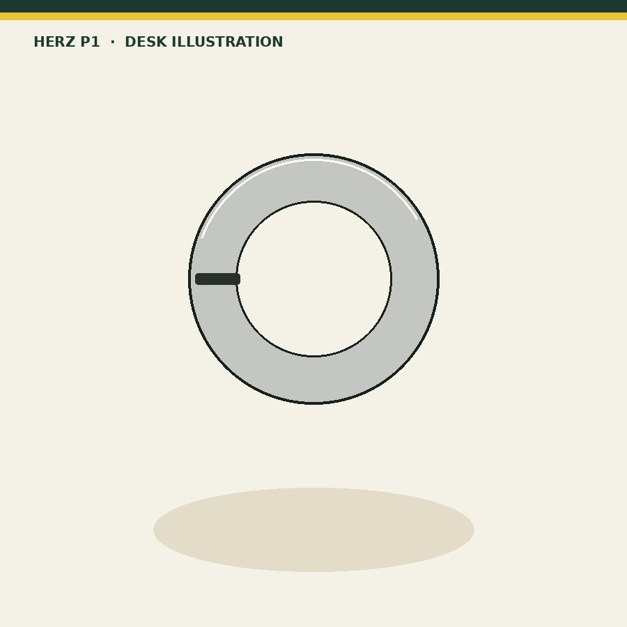 Desk illustration of a silver-colored smart ring on a cream background
